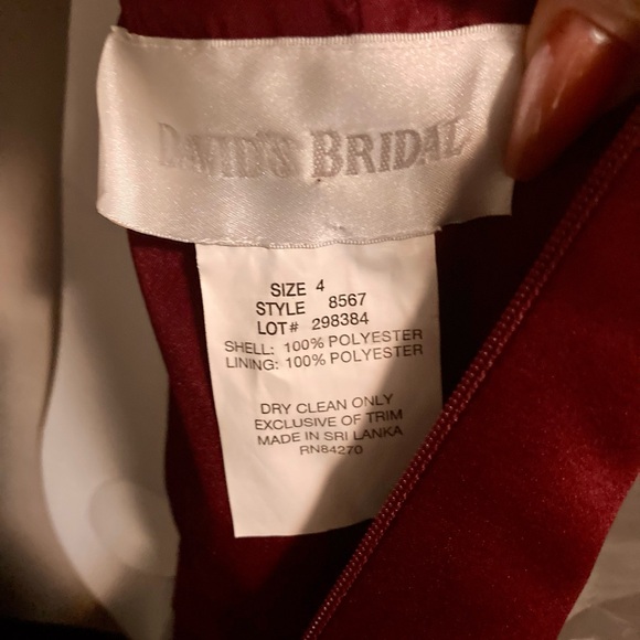 Wine Burgundy David’s Bridal formal gown 8567 size 4 - Picture 2 of 5